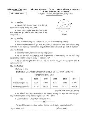 Đề và đáp án thi chọn học sinh giỏi Địa lí lớp 10 - Năm học 2016-2017 - Sở GĐ & ĐT Vĩnh Phúc